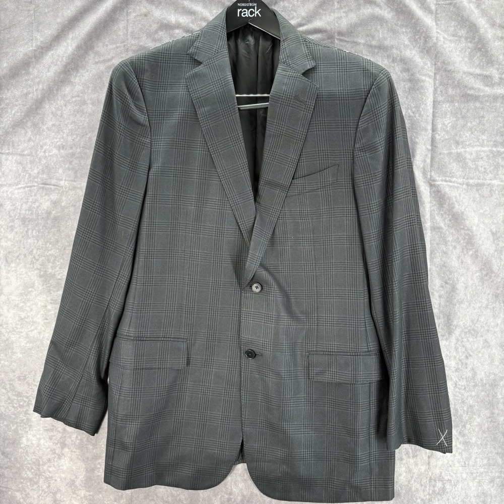Ermenegildo Zegna Blazer Mens 44 L US 54 L EU Dark Gray Plaid Wool Silk Blend